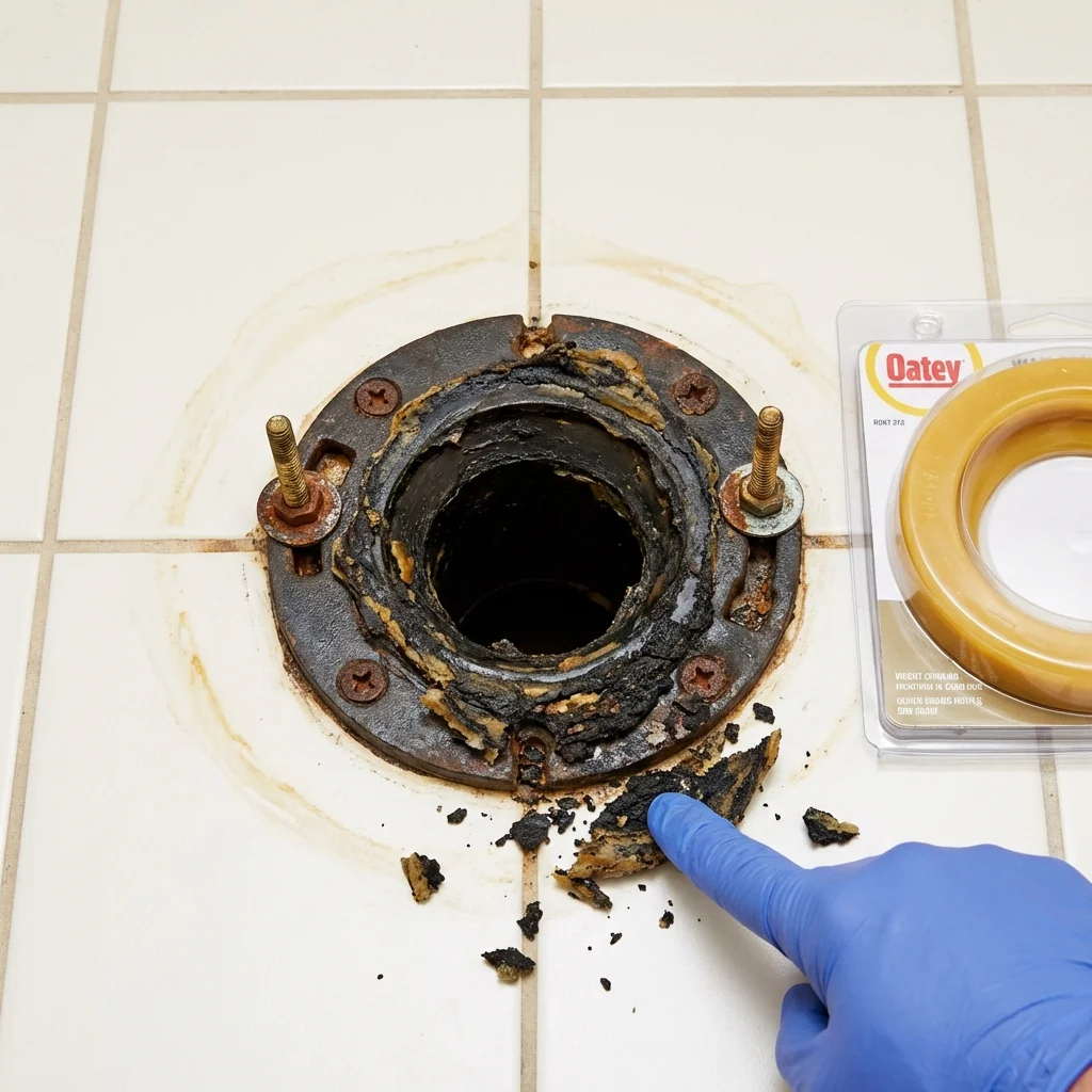 Failed wax ring showing water seepage at the base of a toilet in a Avis, PA home